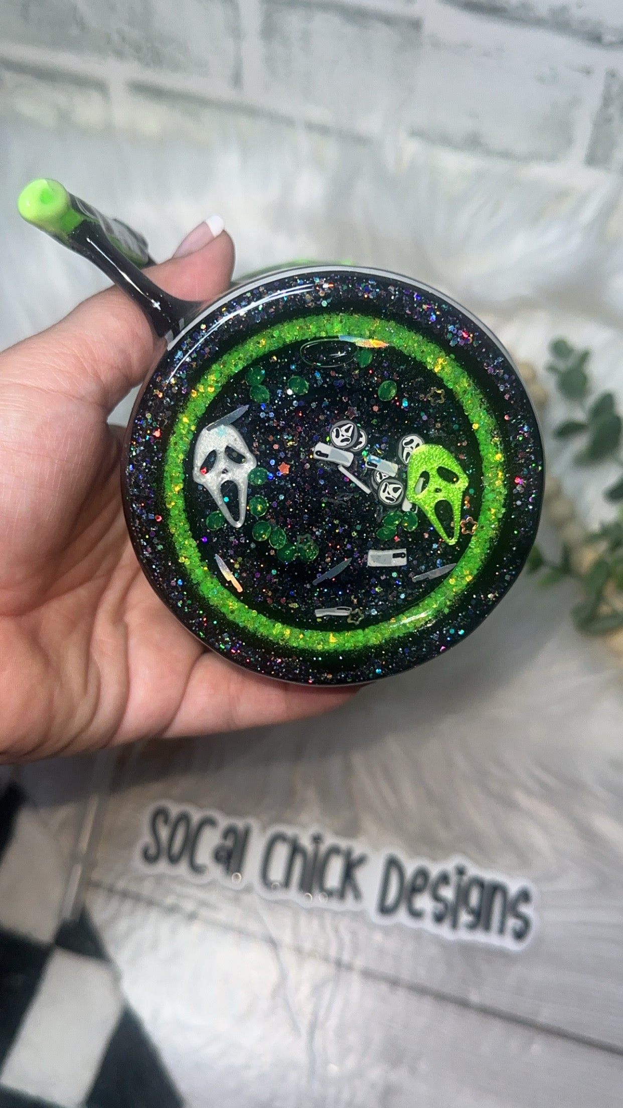 RTS {Stabby Before Coffee w Mini Knife Handle, Glow Drip & SnowGlobe Bottom} 12oz Mug