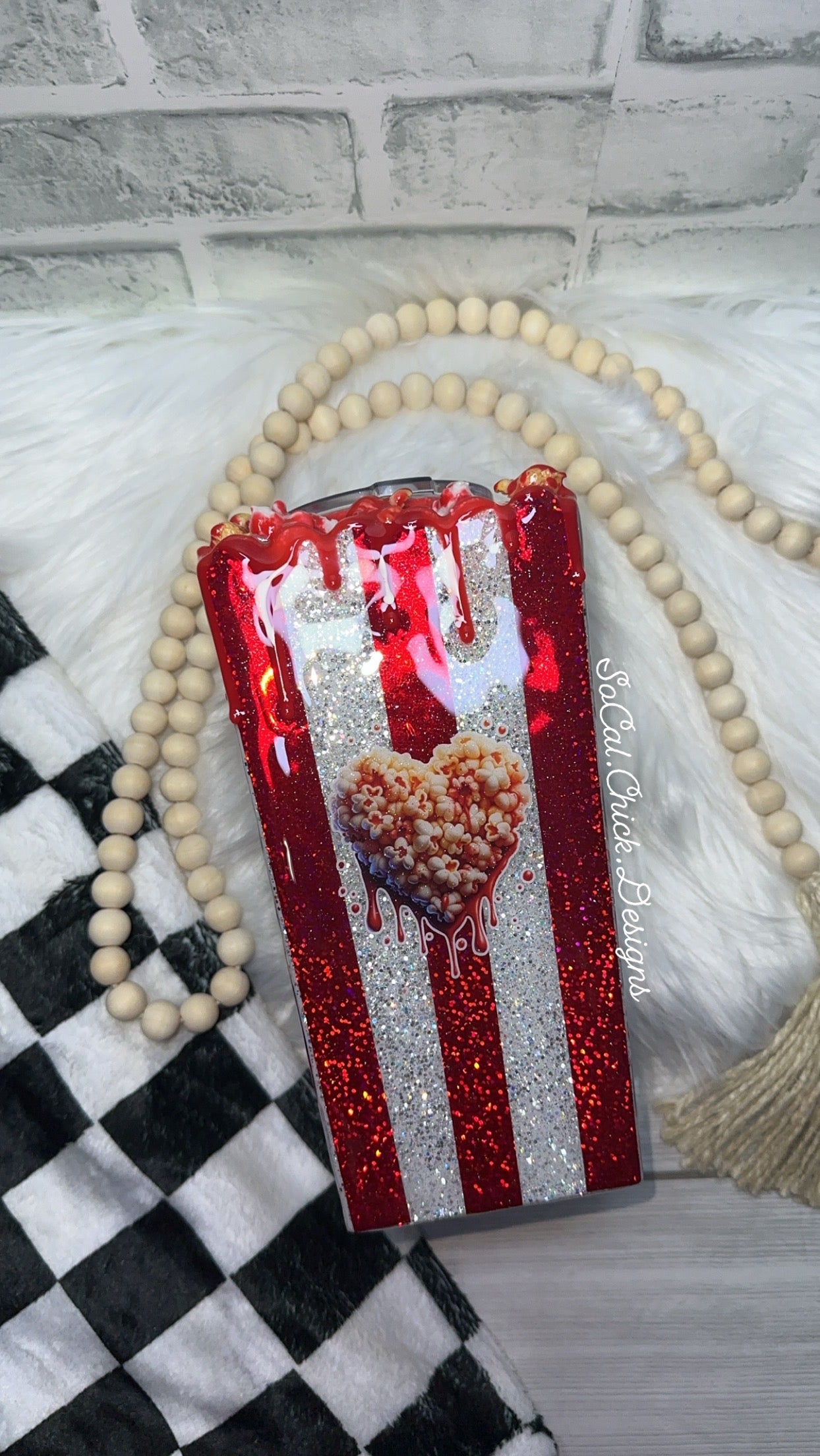 RTS {Horror Movies & Chill (Red) 3D Popcorn Bucket w Faux Popcorn & Blood Drip} 24oz Skinny