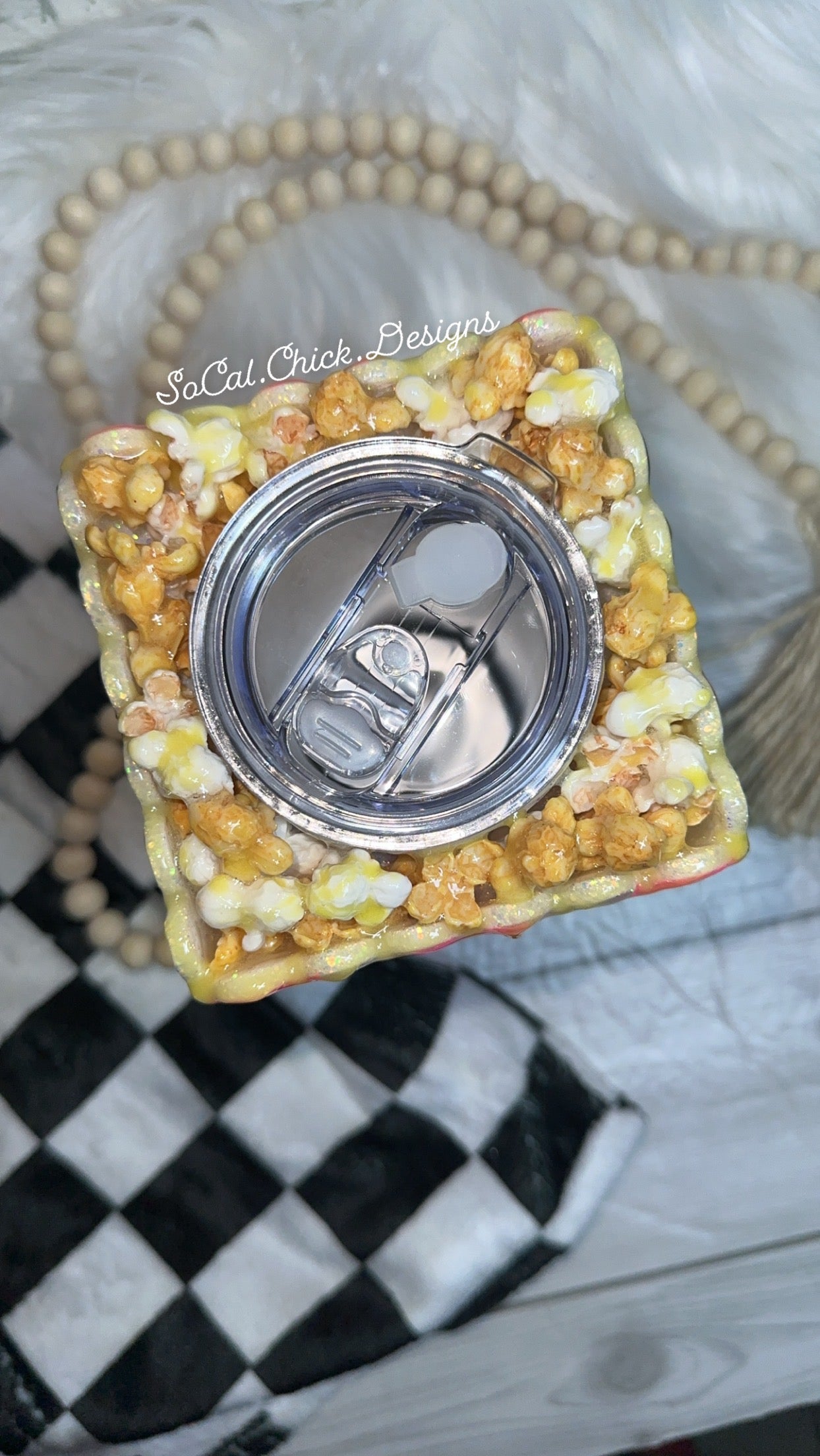 RTS {Horror Movies & Chill (Pink) 3D Popcorn Bucket w Faux Popcorn & Butter Drip} 24oz Skinny