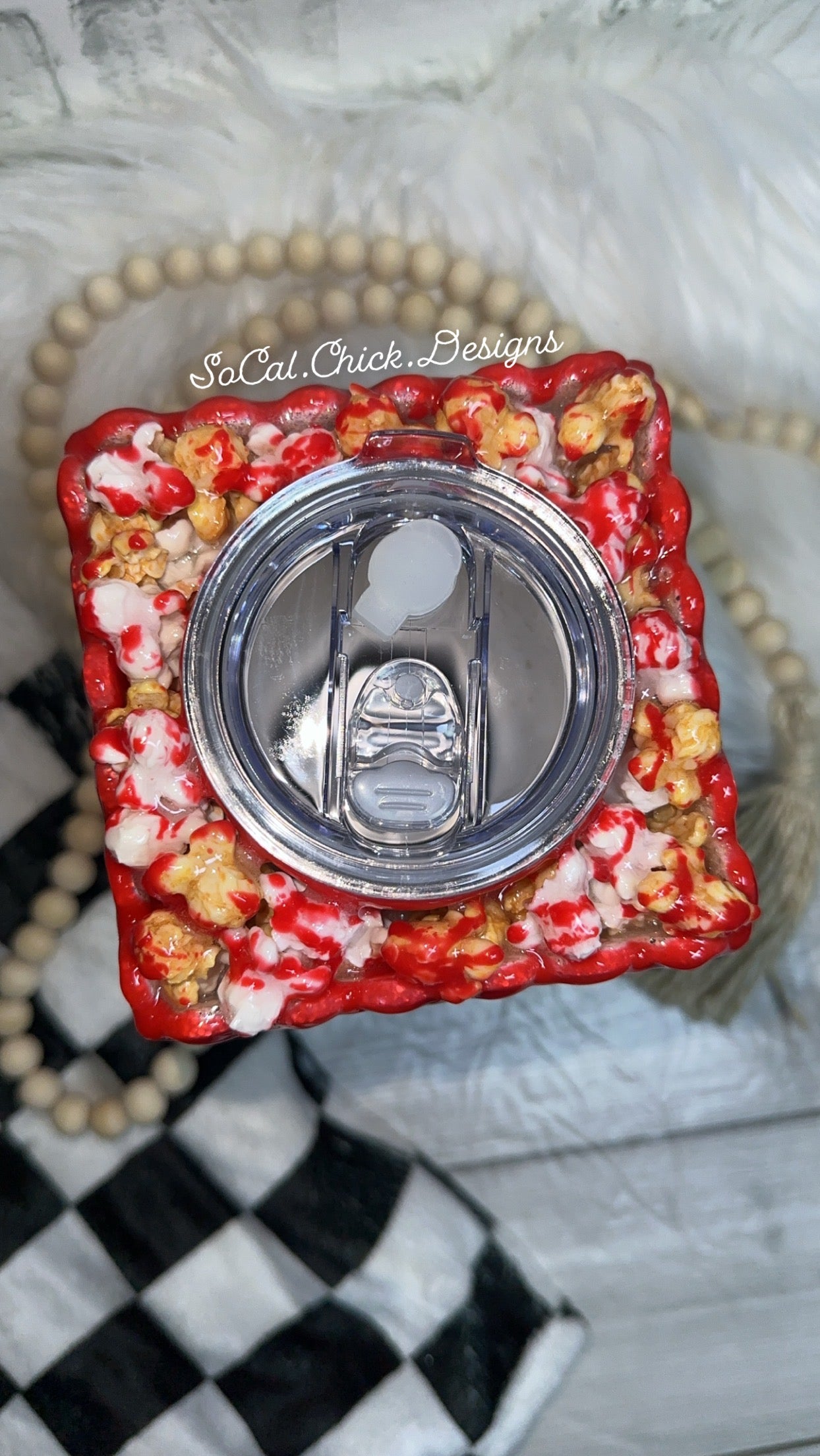 RTS {Horror Movies & Chill (Red) 3D Popcorn Bucket w Faux Popcorn & Blood Drip} 24oz Skinny