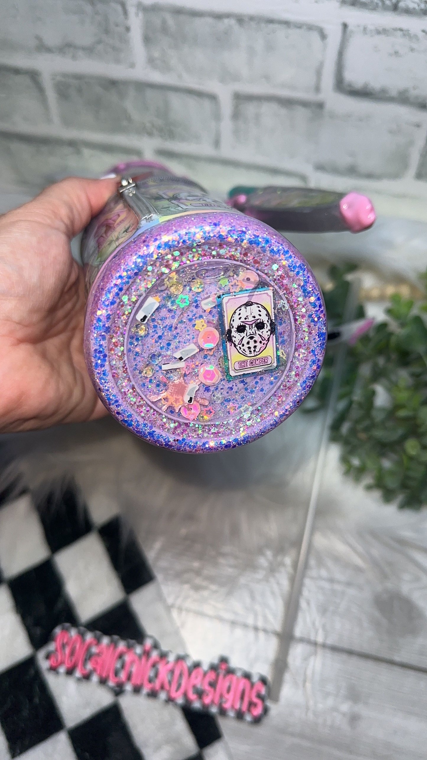 RTS {Pastel Tarot Card Slashers, Zipper & Charm, Snowglobe Knife Handle, Drip & SnowGlobe Bottom} 32oz Skinny