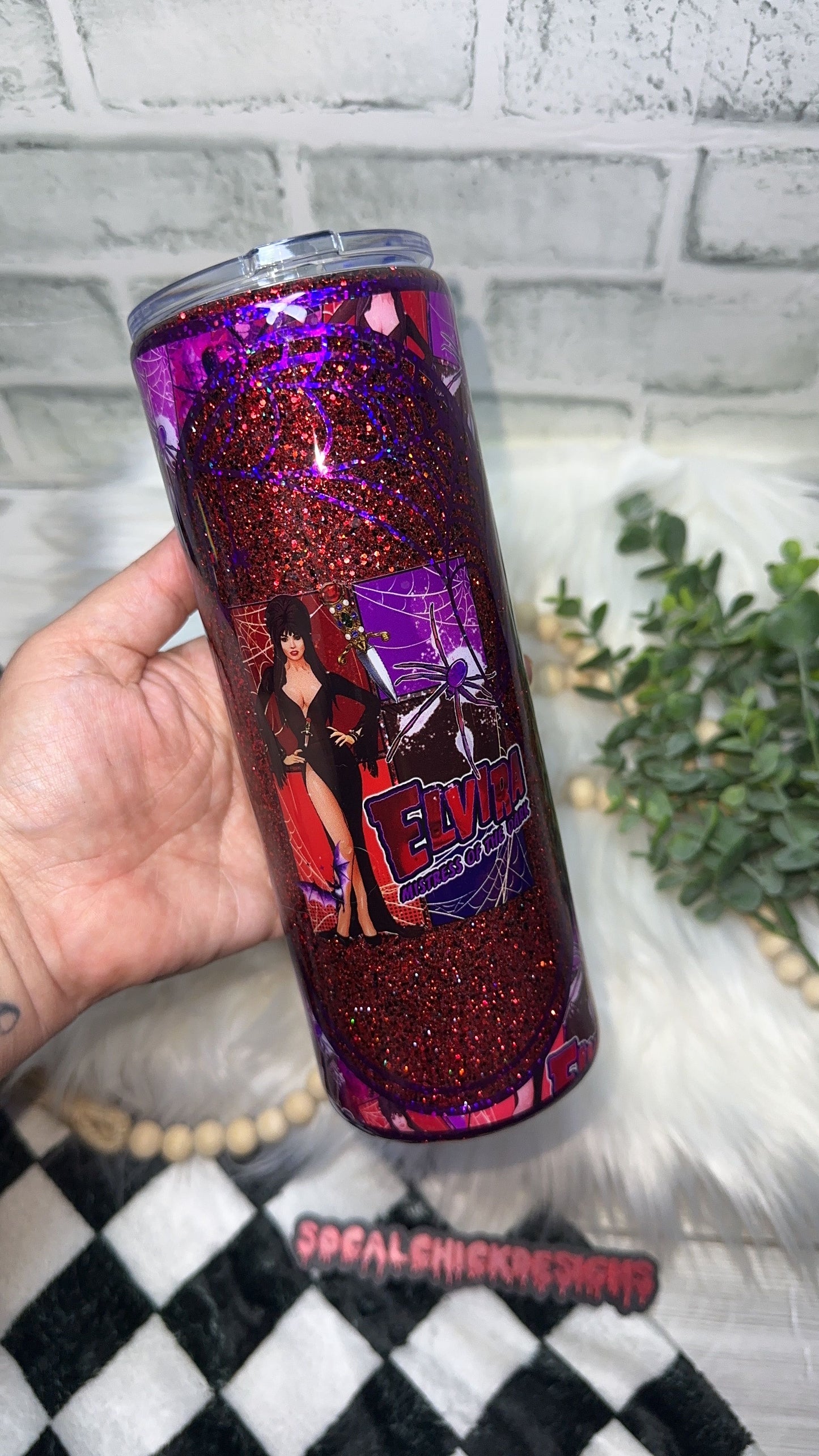 RTS {Mistress Of The Dark with SnowGlobe Bottom} 24oz Skinny