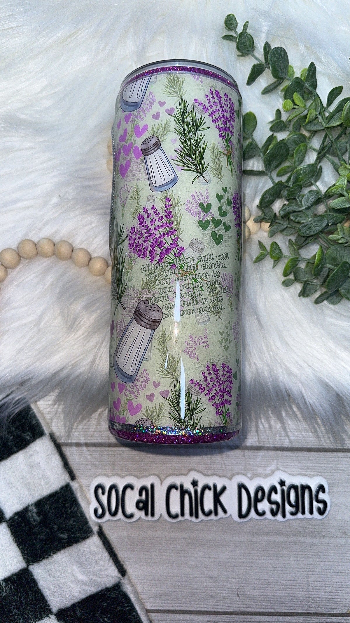 RTS {Salt, Rosemary & Love with Zipper, Charm & SnowGlobe Bottom} 24oz Skinny