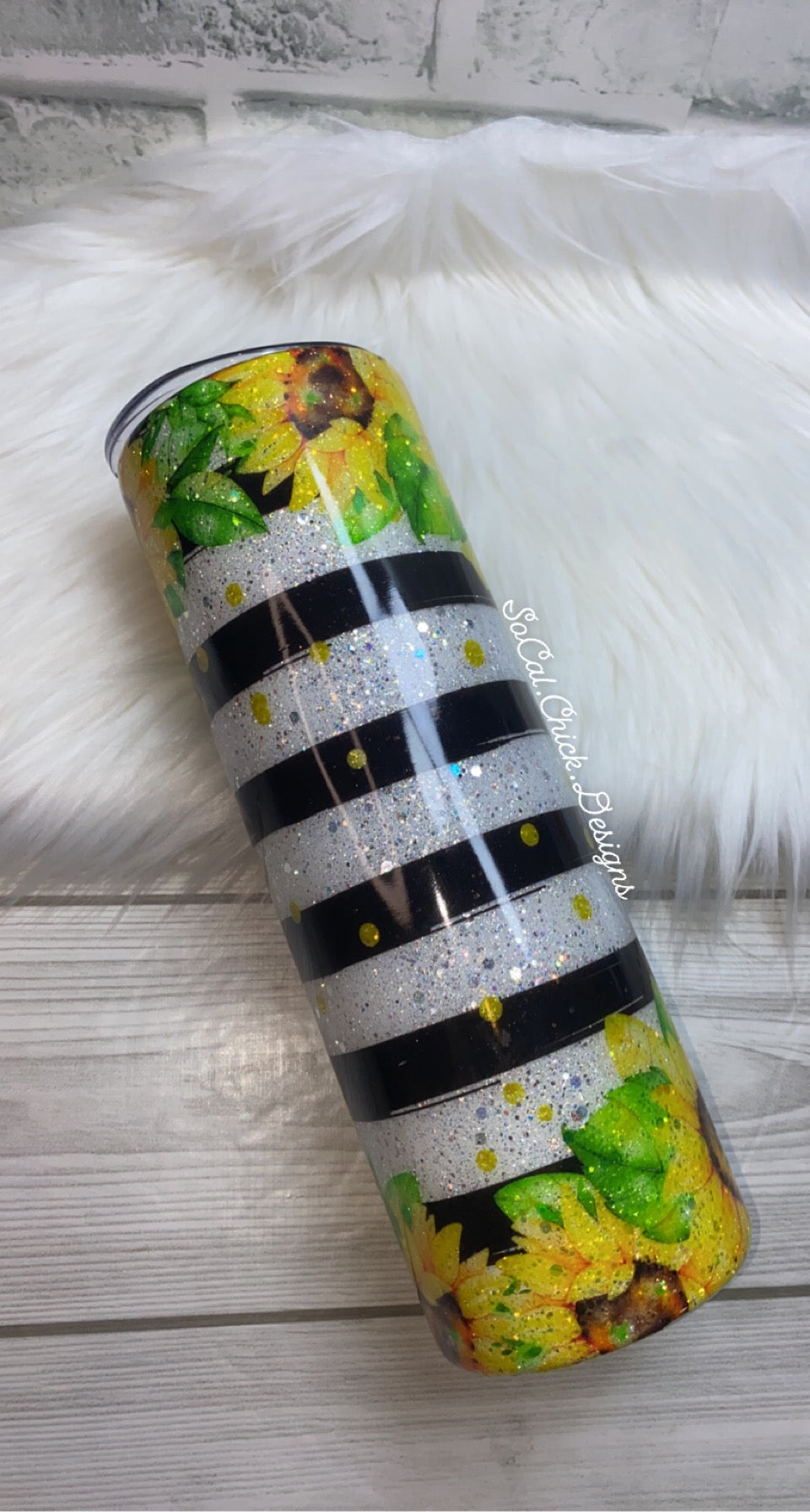 MTO {Stripes Sunflowers} - Select Your Tumbler Style