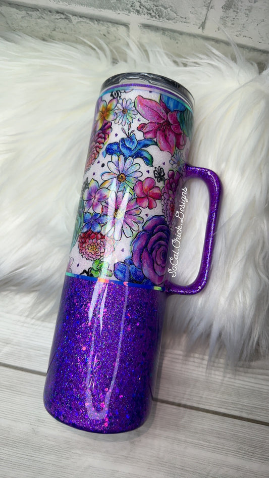 RTS {Purple Garden} 30oz Skinny Handle