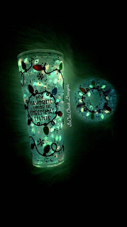 RTS {My Favorite Color is Christmas Lights Neon GLOW} 24oz Suspended Flow Snow Globe