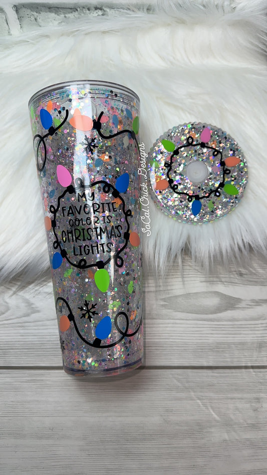 RTS {My Favorite Color is Christmas Lights Neon GLOW} 24oz Suspended Flow Snow Globe