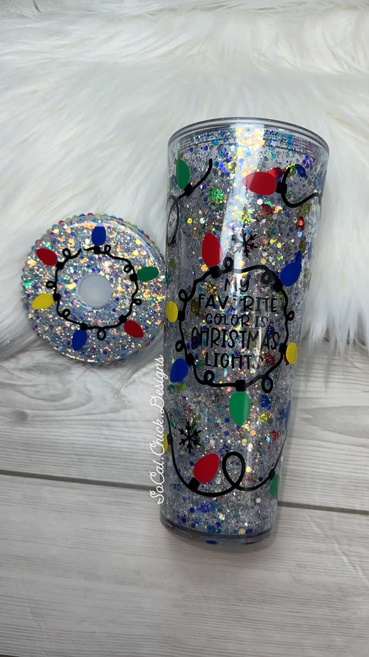 RTS {My Favorite Color is Christmas Lights Traditional} 24oz Suspended Flow Snow Globe