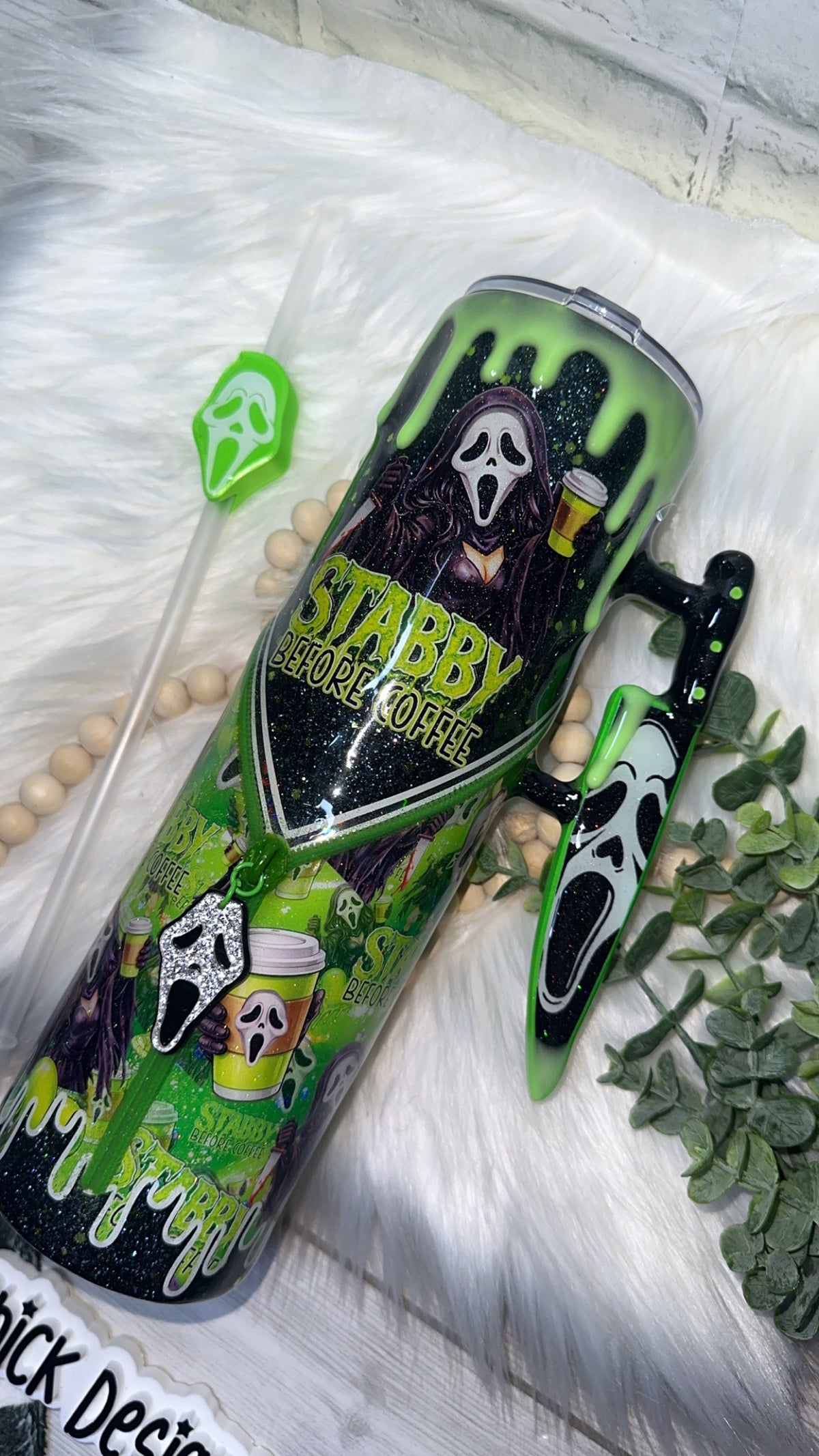 RTS {Stabby Before Coffee, Zipper & Charm, Knife Handle, GLOW Drip & SnowGlobe Bottom} 32oz Skinny