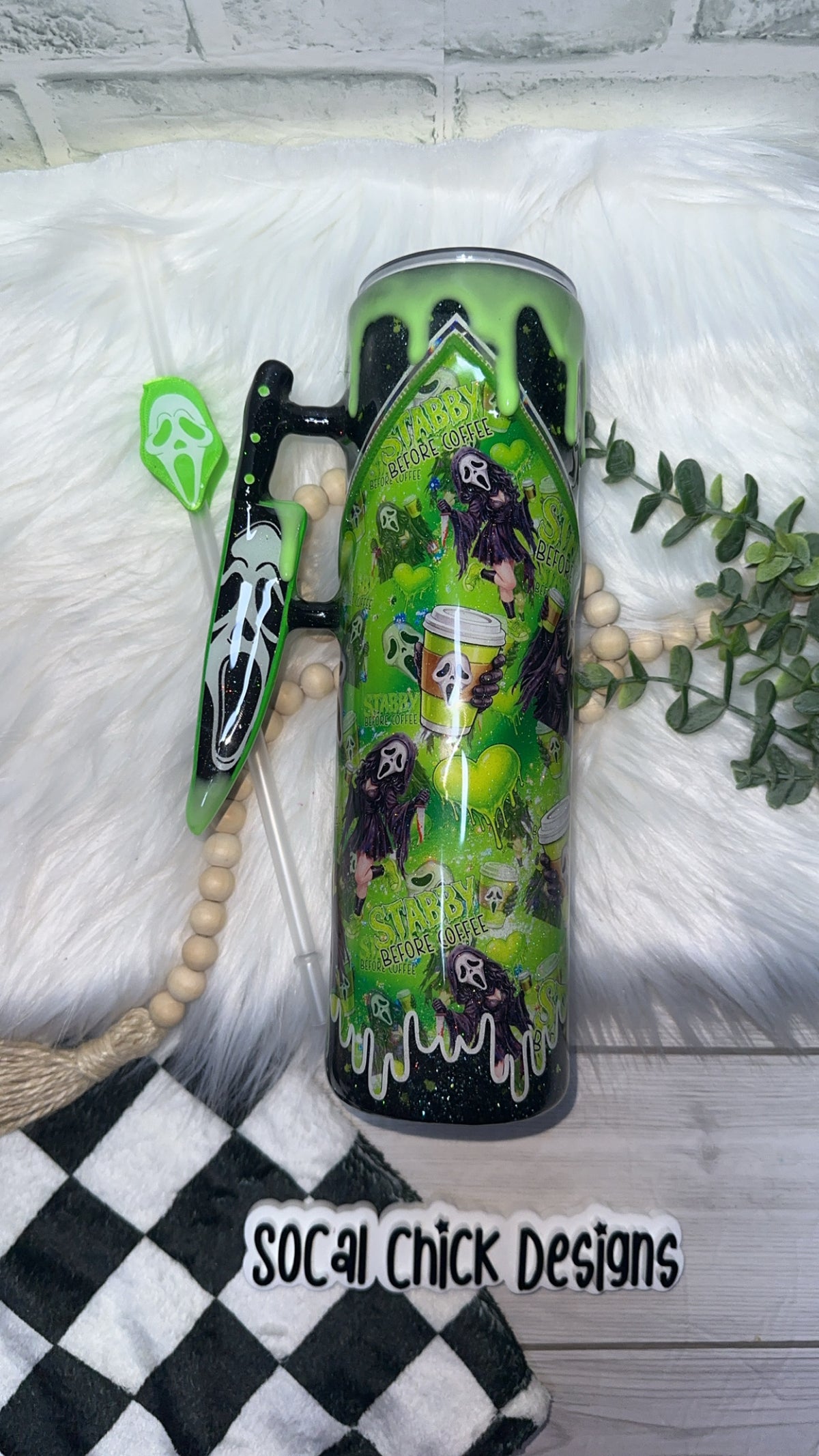 RTS {Stabby Before Coffee, Zipper & Charm, Knife Handle, GLOW Drip & SnowGlobe Bottom} 32oz Skinny