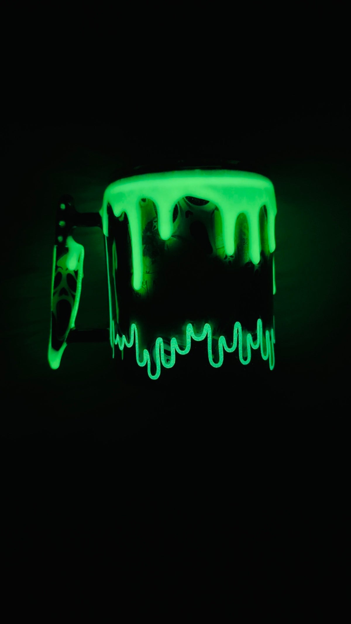 RTS {Stabby Before Coffee w Mini Knife Handle, Glow Drip & SnowGlobe Bottom} 12oz Mug
