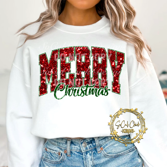 MTO {Merry Christmas - Faux Glitter} Adult Shirt/Crewneck/Hoodie