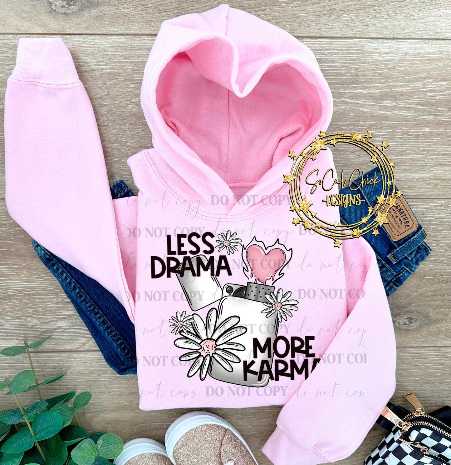 MTO {Less Drama More Karma} Pink Adult Shirt/Crewneck/Hoodie