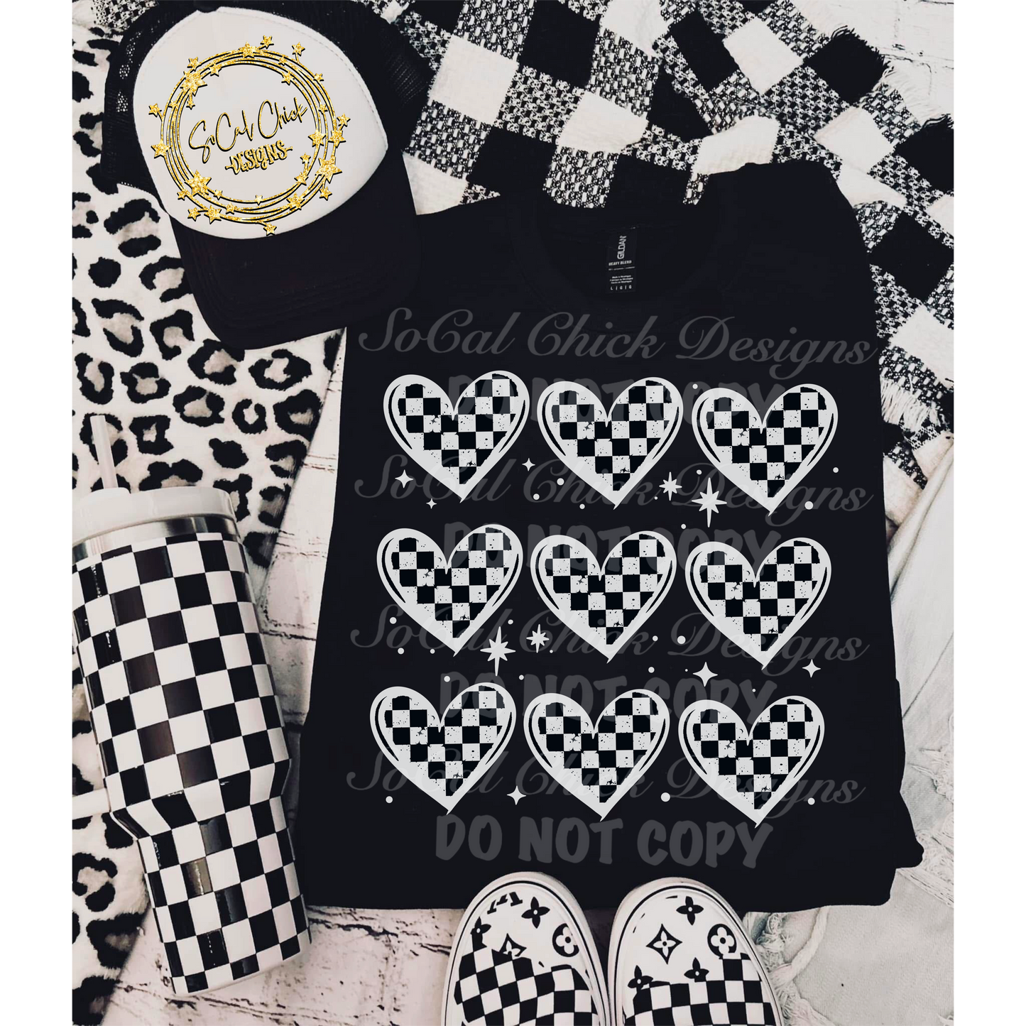 MTO {Checkered Hearts} Black or White Adult Shirt/Crewneck/Hoodie