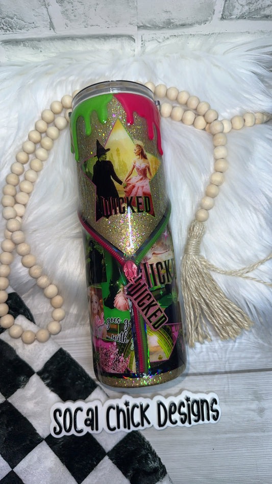 RTS {Wicked Zipper & Charm with Pink/Green Drip} 30oz Skinny