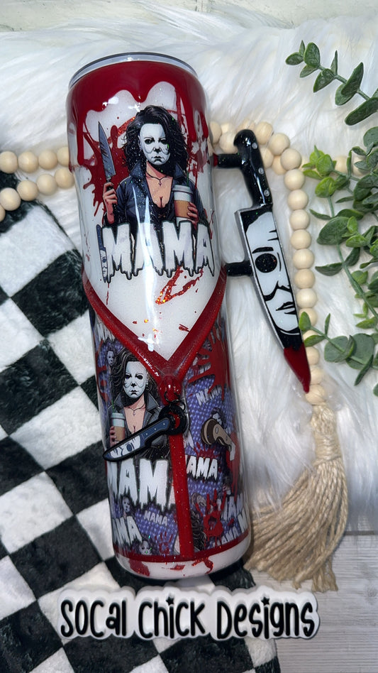 RTS {Horror Mama MikeM w Zipper & Charm, Knife Handle, Drip & Snowglobe Bottom} 32oz Skinny
