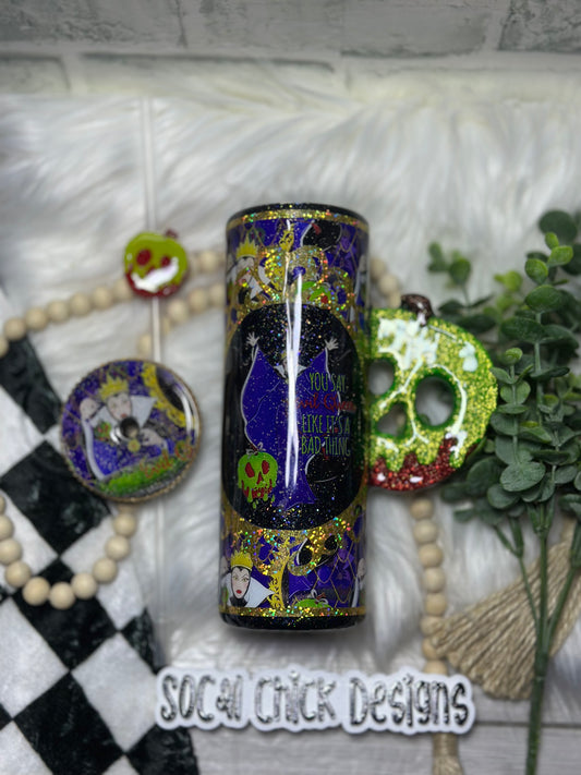 RTS {Mirror Mirror w Apple Handle & Rhinestone Lid} 20oz Skinny Slurp