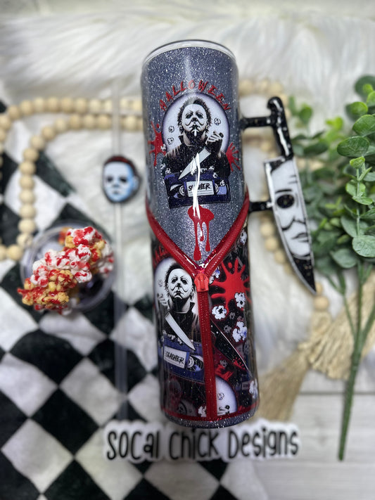 MTO {Halloween Slasher with Snow Globe Bottom & Knife Handle} Select Your Tumbler Style