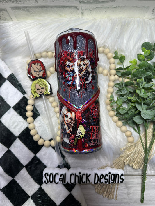 RTS {True Love Kills,w Zipper, Charm and Snow Globe Bottom} 24oz Skinny