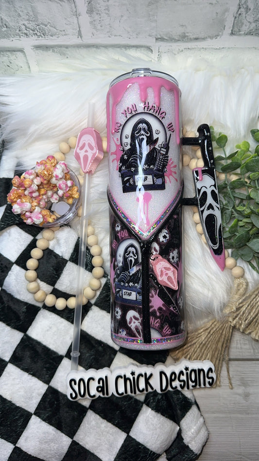 MTO {GF Stab with Snow Globe Bottom & Knife Handle} Pink or Red, Select Your Tumbler Style