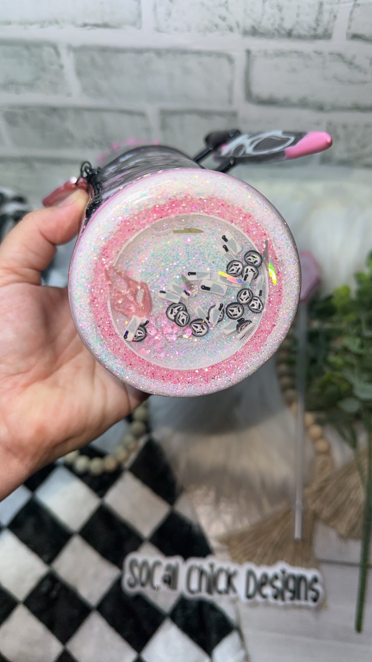 MTO {No You Hang Up (Pink)-Zipper & Charm with Knife Handle &  Snow Globe Bottom} Select Your Tumbler Style
