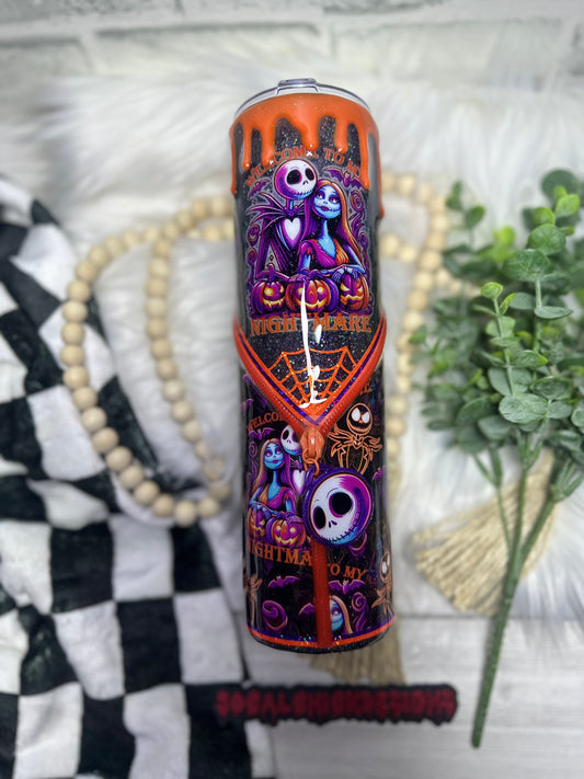 RTS {Welcome To My Nightmare w Zipper, Charm and Snow Globe Bottom} 32oz Skinny