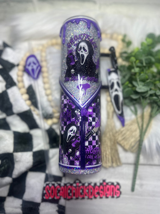 MTO {Purple GF Can Call Me Anytime with Zipper, Charm, Knife Handle & Snow Globe Bottom} Select Your Tumbler Style