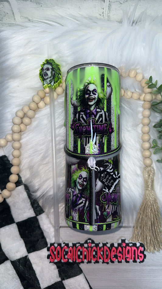 RTS {It's Showtime with Zipper, Charm and Snow Globe Bottom-GLOW} 24oz Skinny