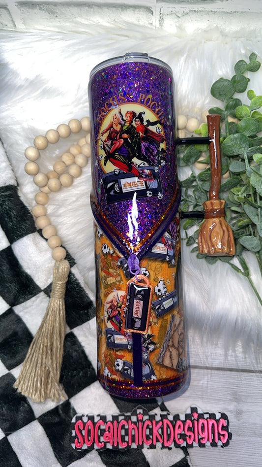RTS {Amuck w Zipper, Charm, Snow Globe Bottom & Broom Element } 32oz Skinny