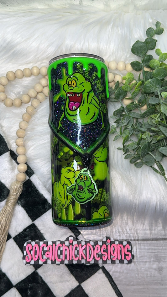 RTS {Glow- Slime Ghost with Zipper, Charm, Snow Globe Bottom and Drip} 24oz Skinny