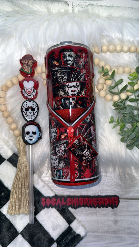 MTO {Stacked Horror Men with Zipper, Charm & Snow Globe Bottom} Select Your Tumbler Style