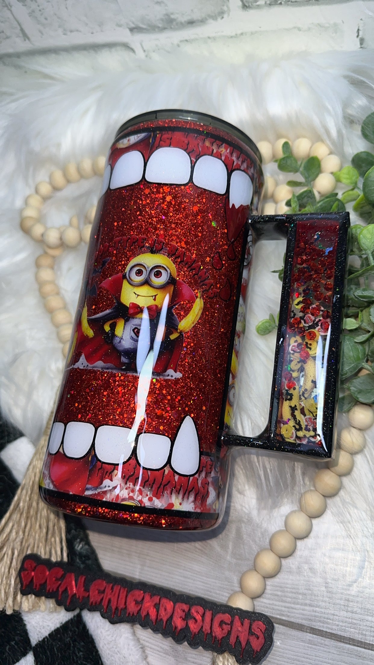RTS {My Blood Type Is Bananas with Snow Globe Handle} 22oz Fatty