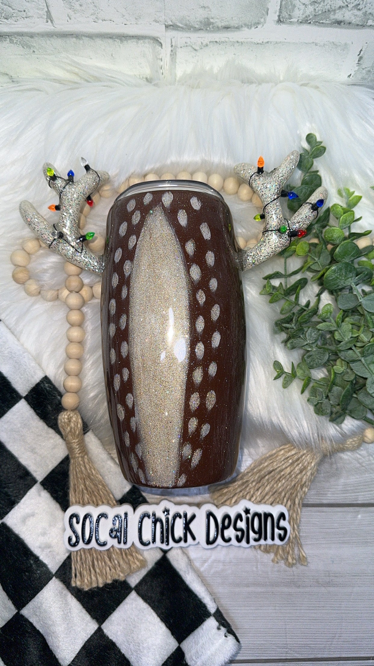 RTS {Reindeer Girl with Antlers and Faux Lights} 25oz