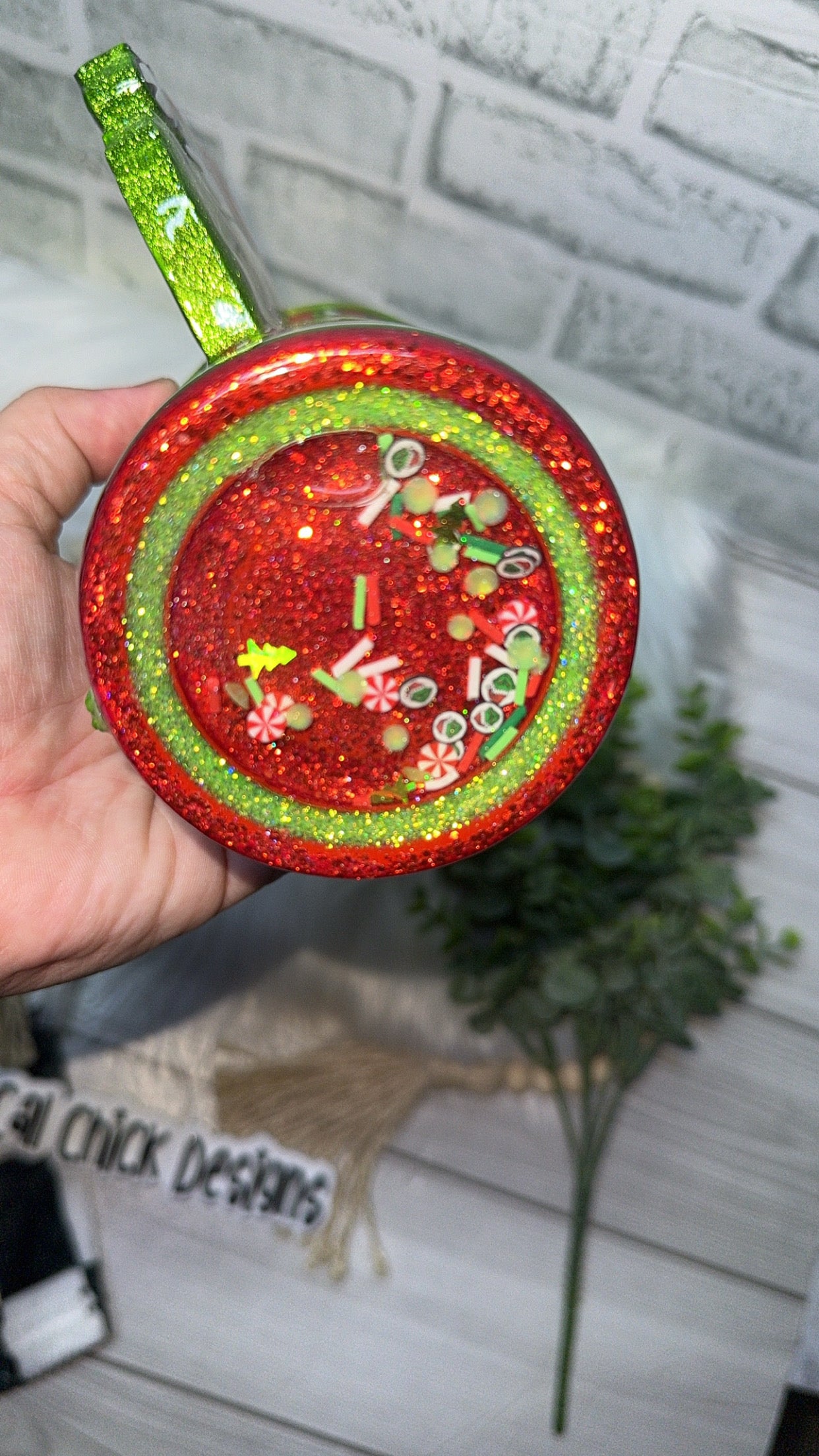 RTS {Merry Mean One Zipper Tumbler with Charm, Peeking Handle, Drip & Snow Globe Bottom} 24oz Skinny