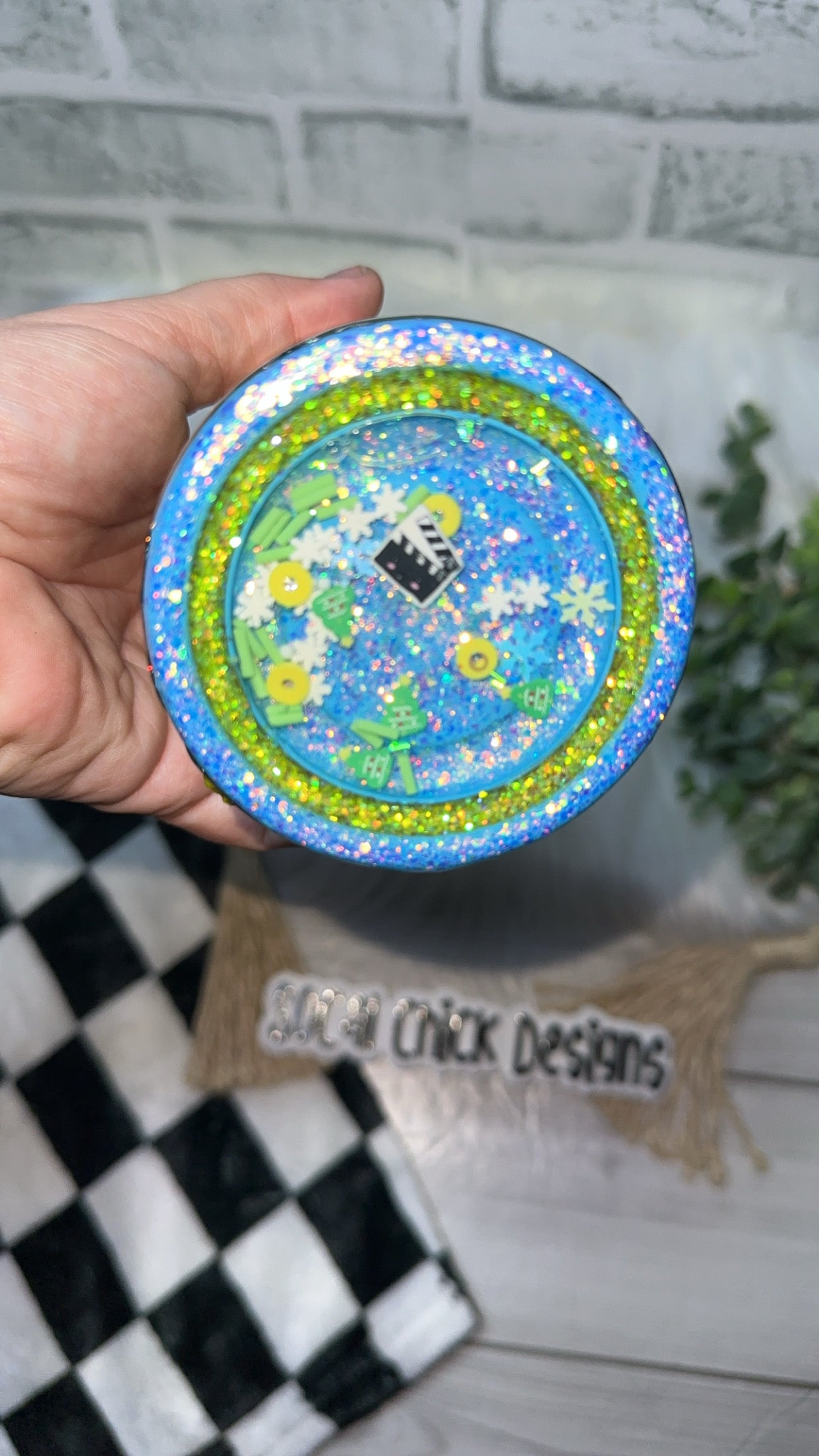 RTS {OMG Santa! I Know Him Zipper Tumbler with Charm & Snow Globe Bottom} 24oz Skinny