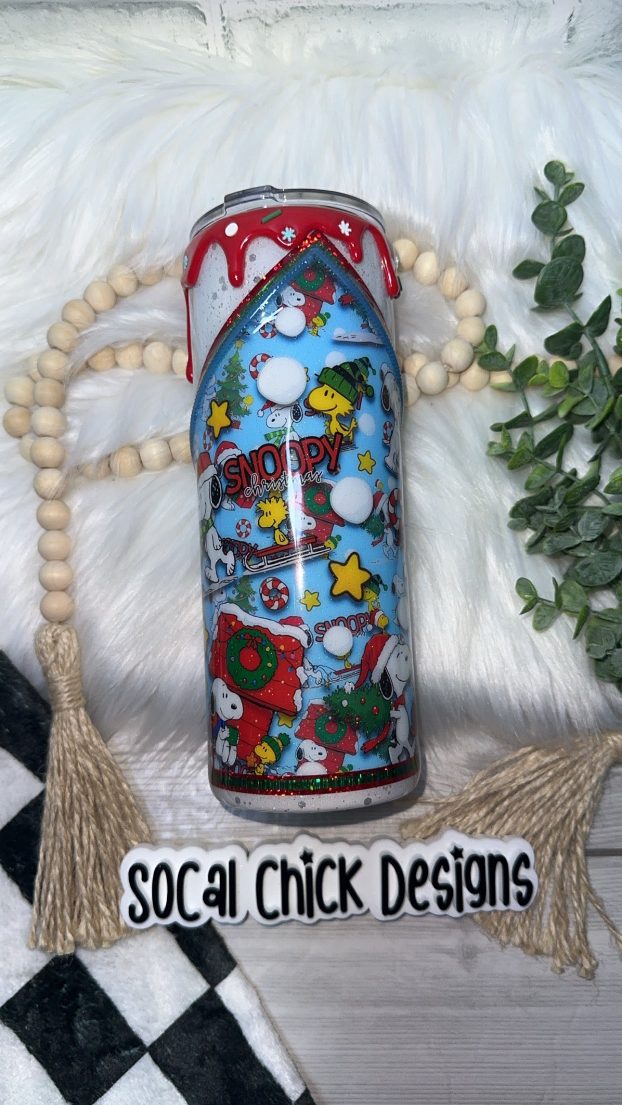 RTS {Snoop Christmas Zipper Tumbler with Charm, Drip & Snow Globe Bottom} 24oz Skinny