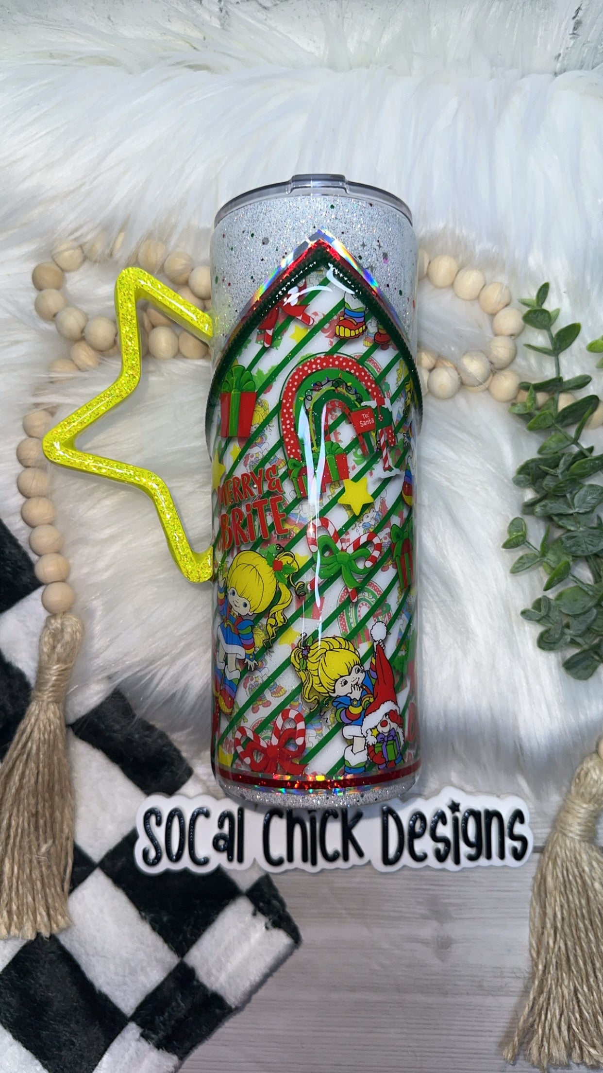 RTS {Merry & Brite Zipper Tumbler with Charm, Star Handle & Snow Globe Bottom} 24oz Skinny