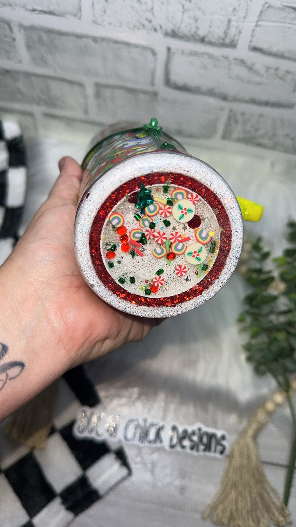 RTS {Merry & Brite Zipper Tumbler with Charm, Star Handle & Snow Globe Bottom} 24oz Skinny