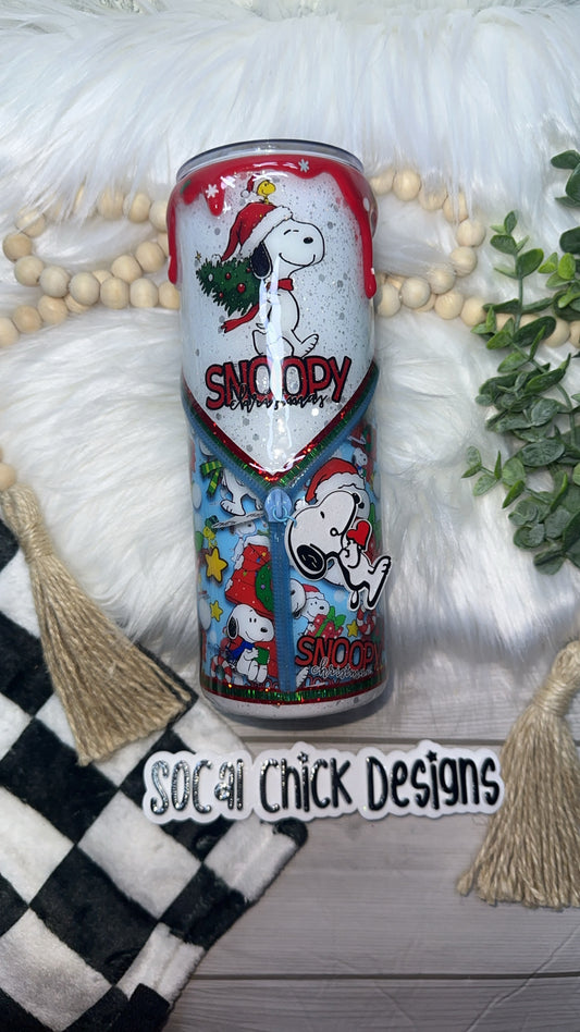 RTS {Snoop Christmas Zipper Tumbler with Charm, Drip & Snow Globe Bottom} 24oz Skinny