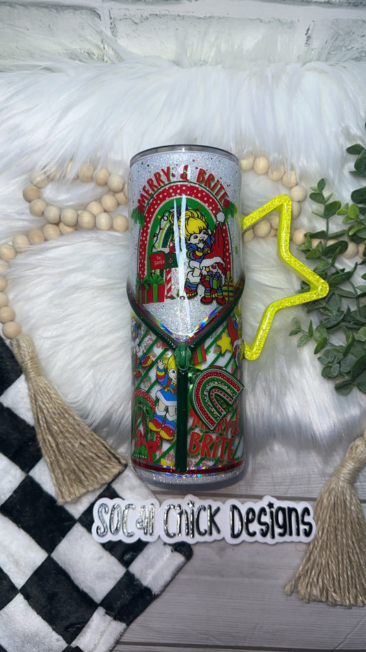 RTS {Merry & Brite Zipper Tumbler with Charm, Star Handle & Snow Globe Bottom} 24oz Skinny