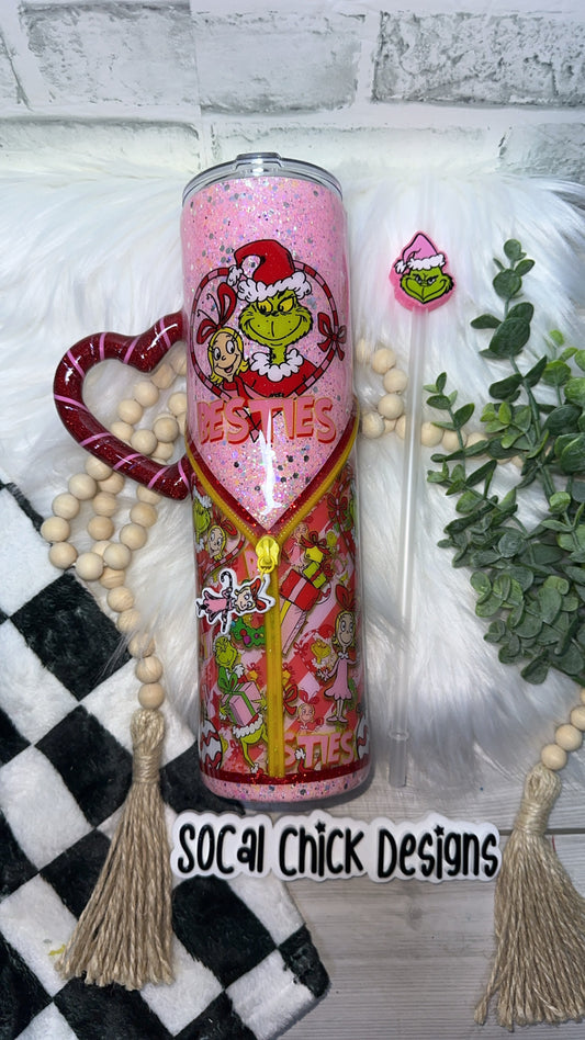 RTS {Mean One Besties with Heart Handle & Snow Globe Bottom} 32oz Skinny