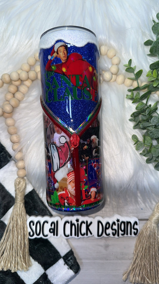 RTS {The Santa Clause Zipper Tumbler w Charm & Glitter Drip} 20oz Skinny