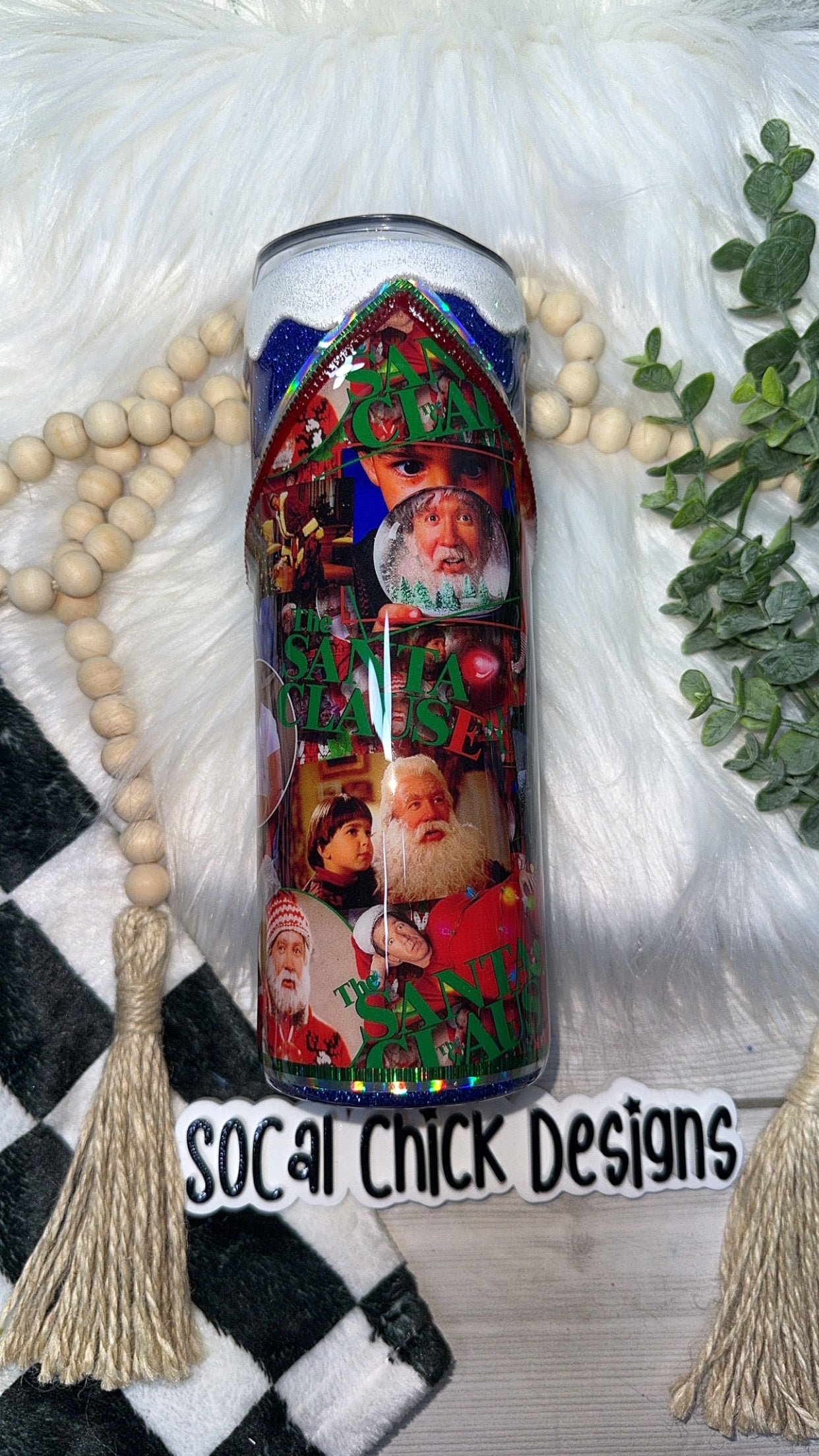 RTS {The Santa Clause Zipper Tumbler w Charm & Glitter Drip} 20oz Skinny