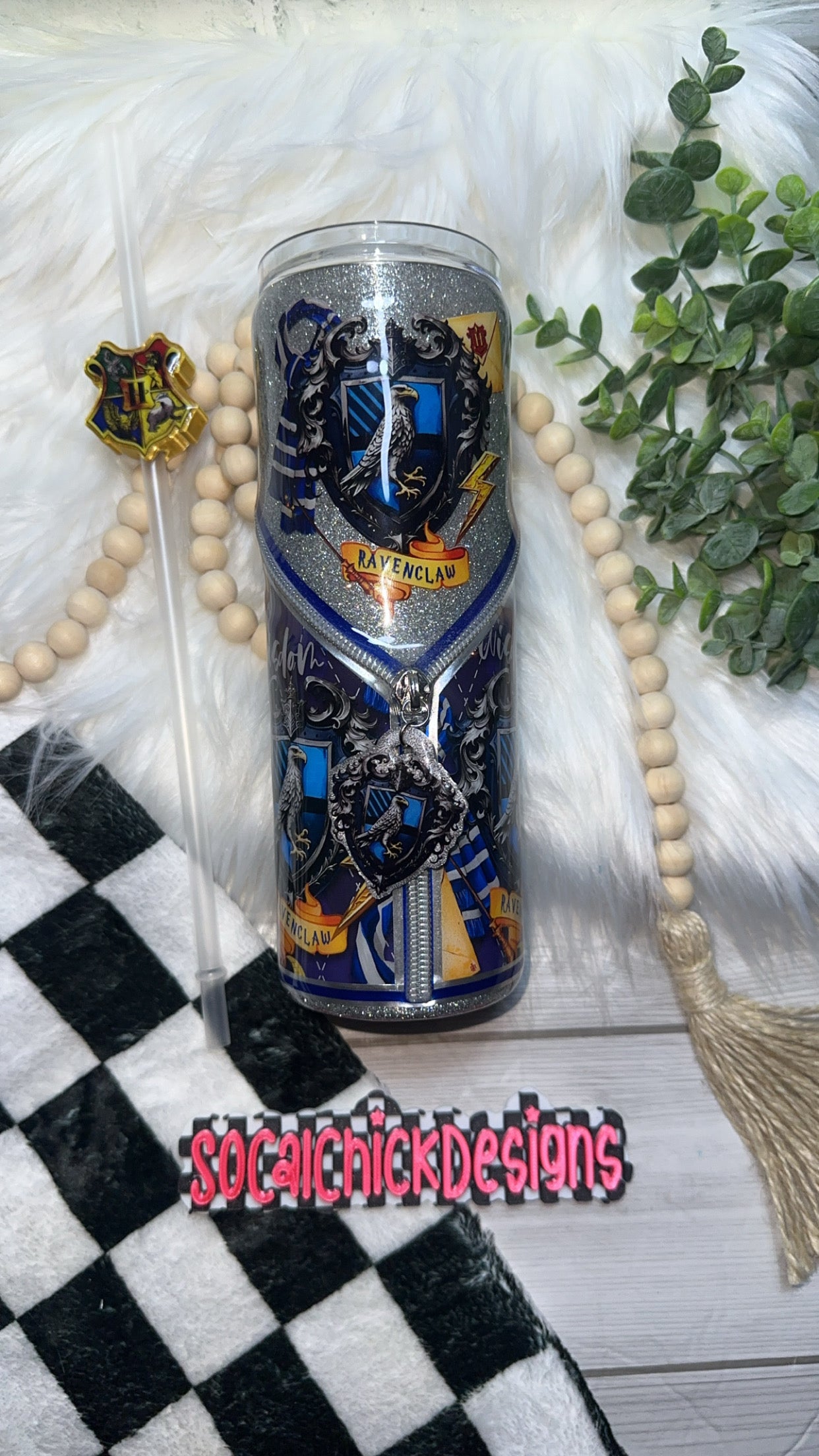 RTS {H P - Blue House Zipper Tumbler & Charm} 20oz Skinny