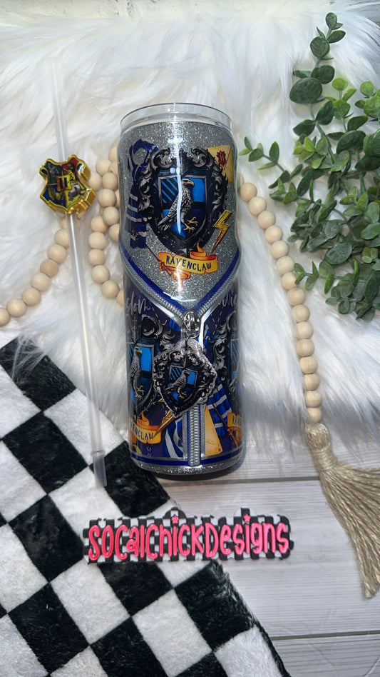 RTS {H P - Blue House Zipper Tumbler & Charm} 20oz Skinny