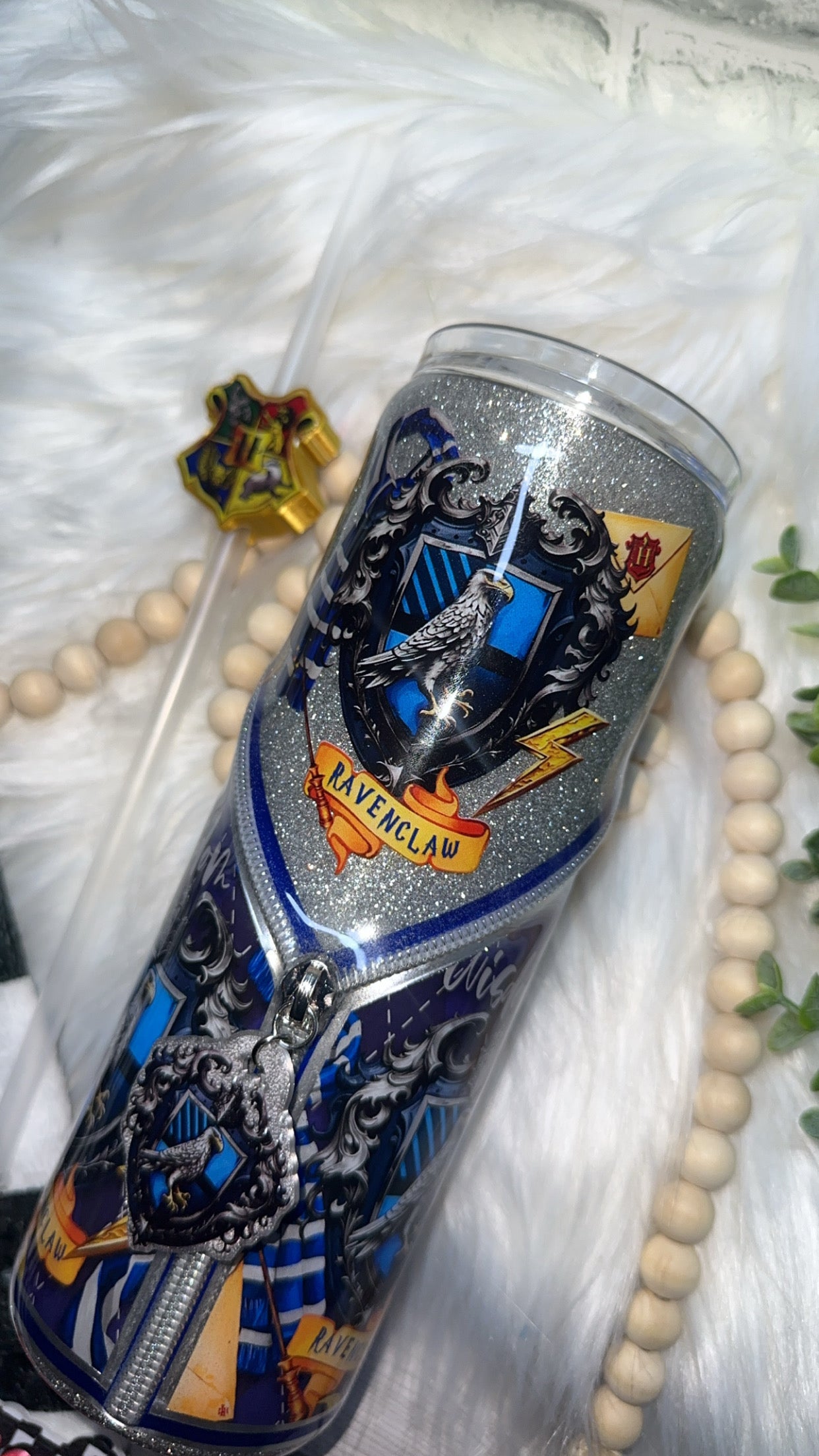 RTS {H P - Blue House Zipper Tumbler & Charm} 20oz Skinny