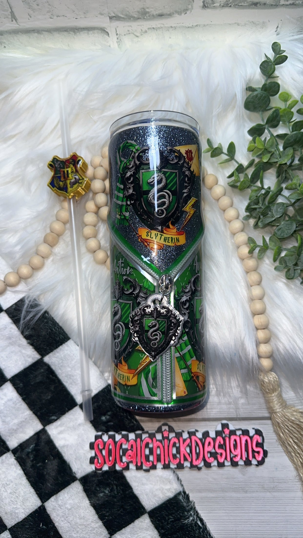 RTS {H P - Green House Zipper Tumbler & Charm} 20oz Skinny