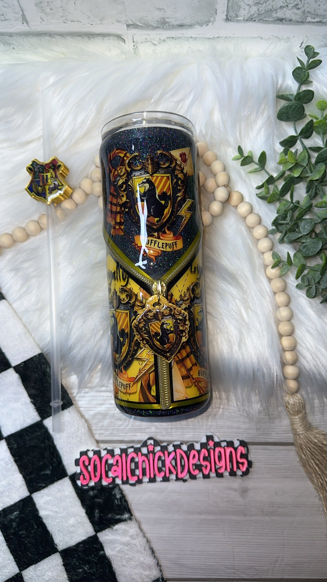 RTS {H P - Yellow House Zipper Tumbler & Charm} 20oz Skinny