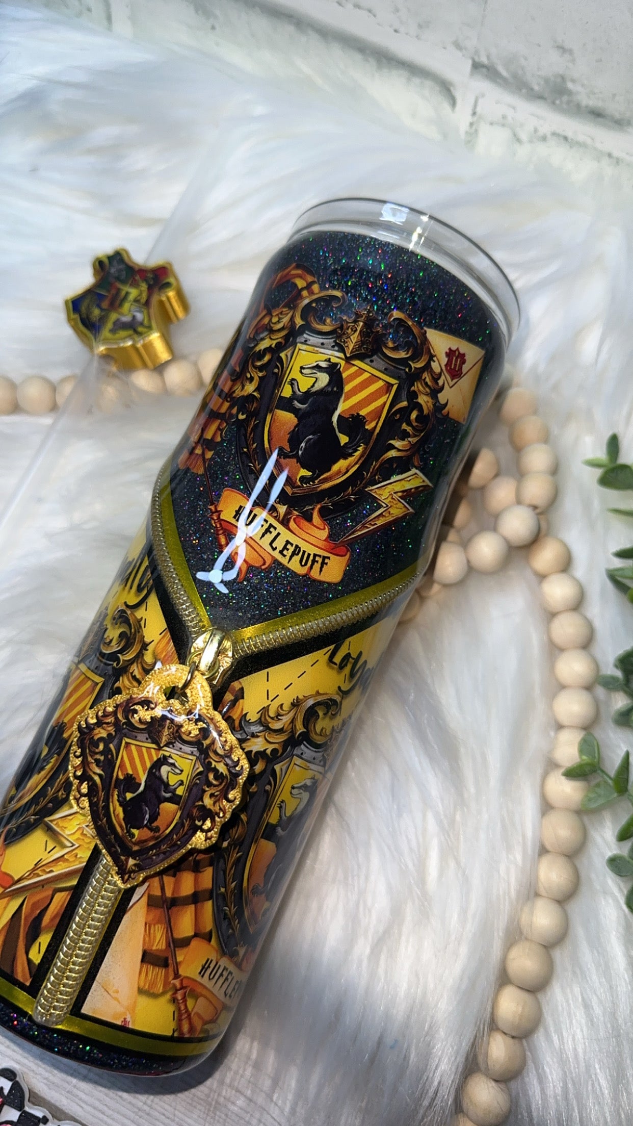 RTS {H P - Yellow House Zipper Tumbler & Charm} 20oz Skinny