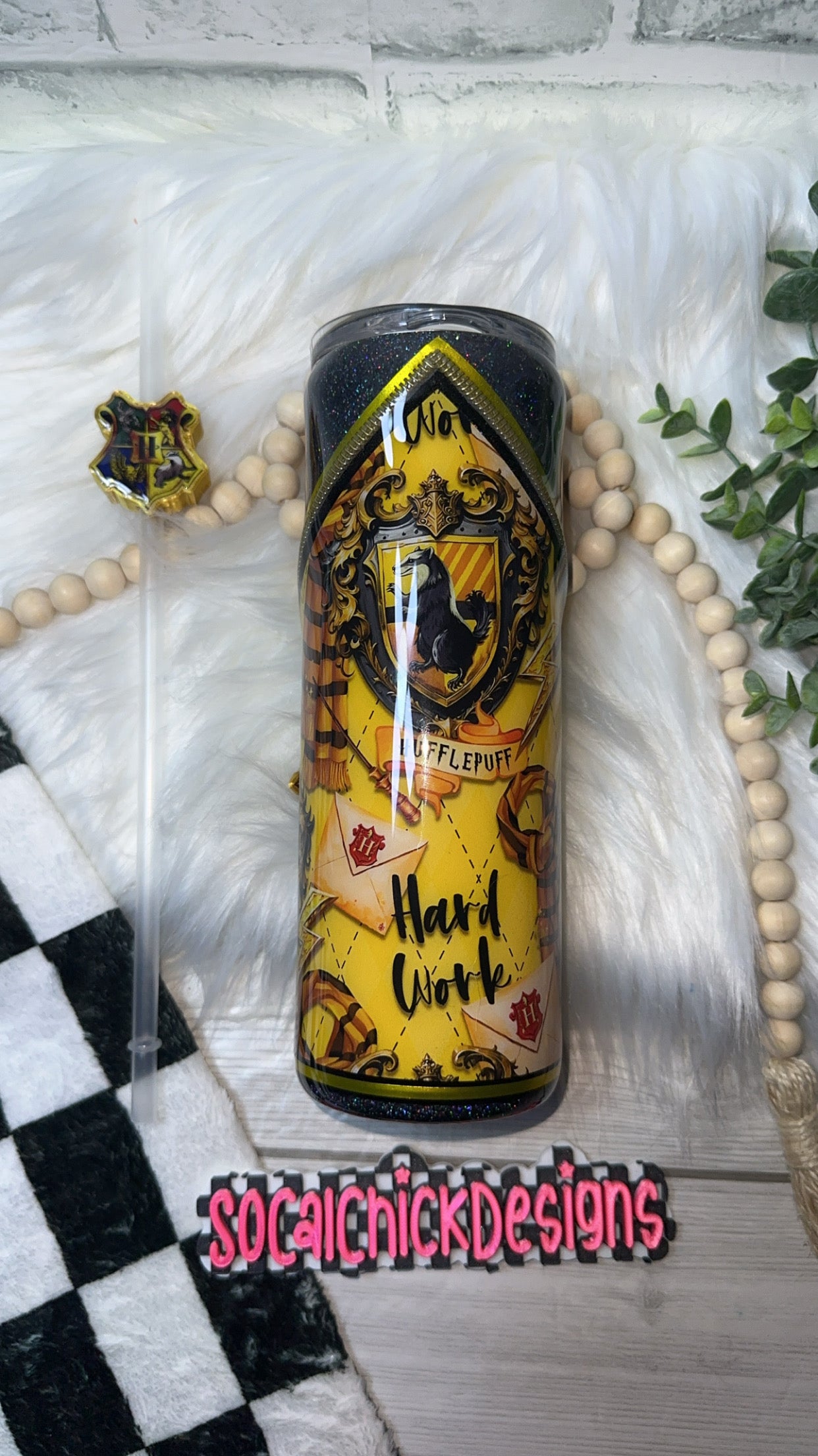 RTS {H P - Yellow House Zipper Tumbler & Charm} 20oz Skinny